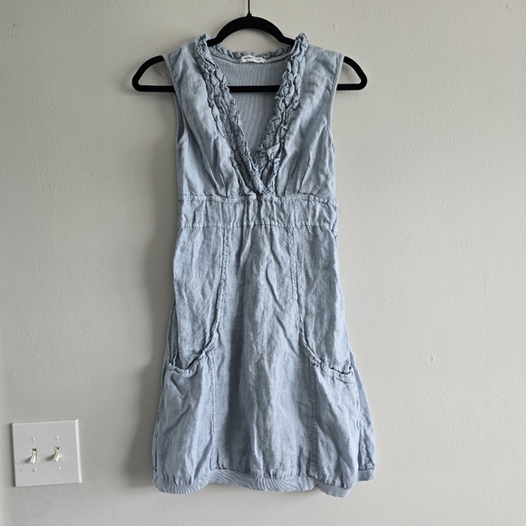 made in italy Dresses & Skirts - Made In Italy Light Blue Sleeveless Dress with Ruffle Detail 100% Linen